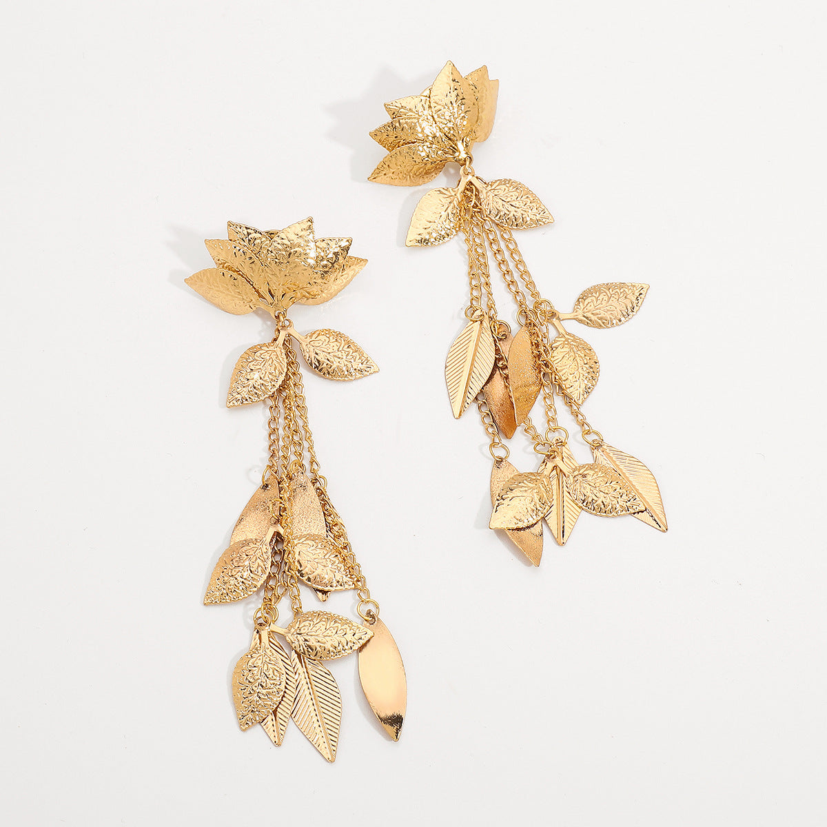 Wholesale Long Tassel Metal Lotus Exaggerated Earrings